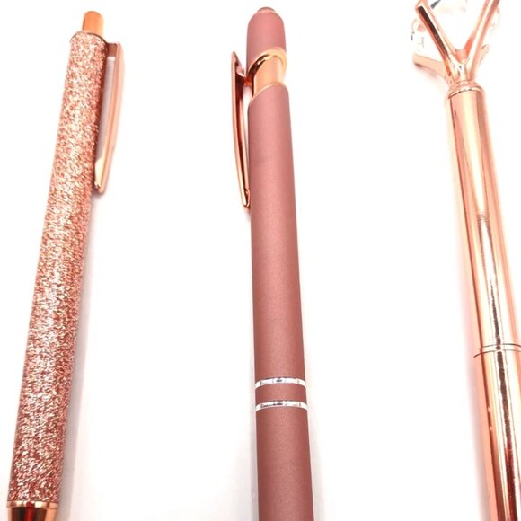 Glitter+ Glass Stone Rose Colored Metal Ballpoint  Writing  Pens-Lot Of 3 -New - Picture 5 of 7